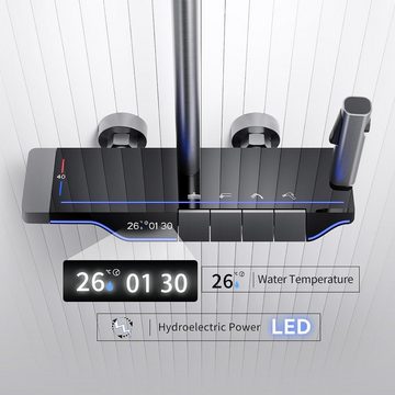 LNXGJJ Duschsystem mit Thermostat Anthrazit Duscharmatur Komplettse Regendusche Duschset, mit Digitalanzeige, 310x200mm Duschkopf, 3 Modi Handbrause, Wasserfall