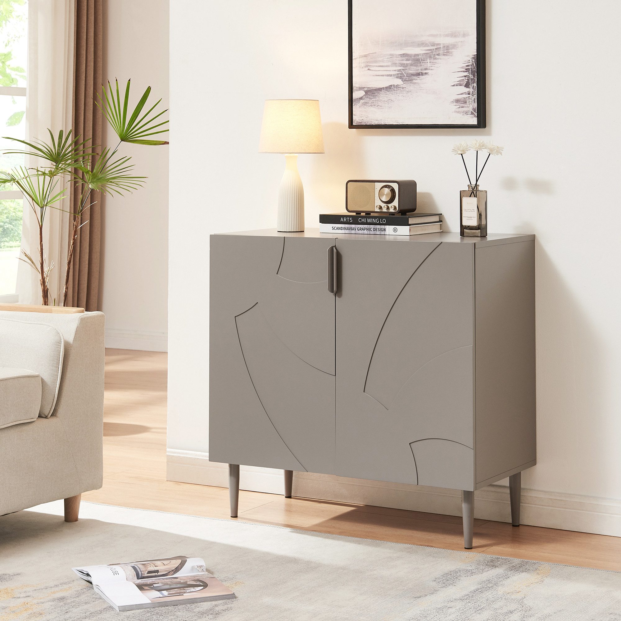 en.casa Sideboard, »Starvili« mit 2 Türen 75 x 76 x 38 cm Grau günstig online kaufen