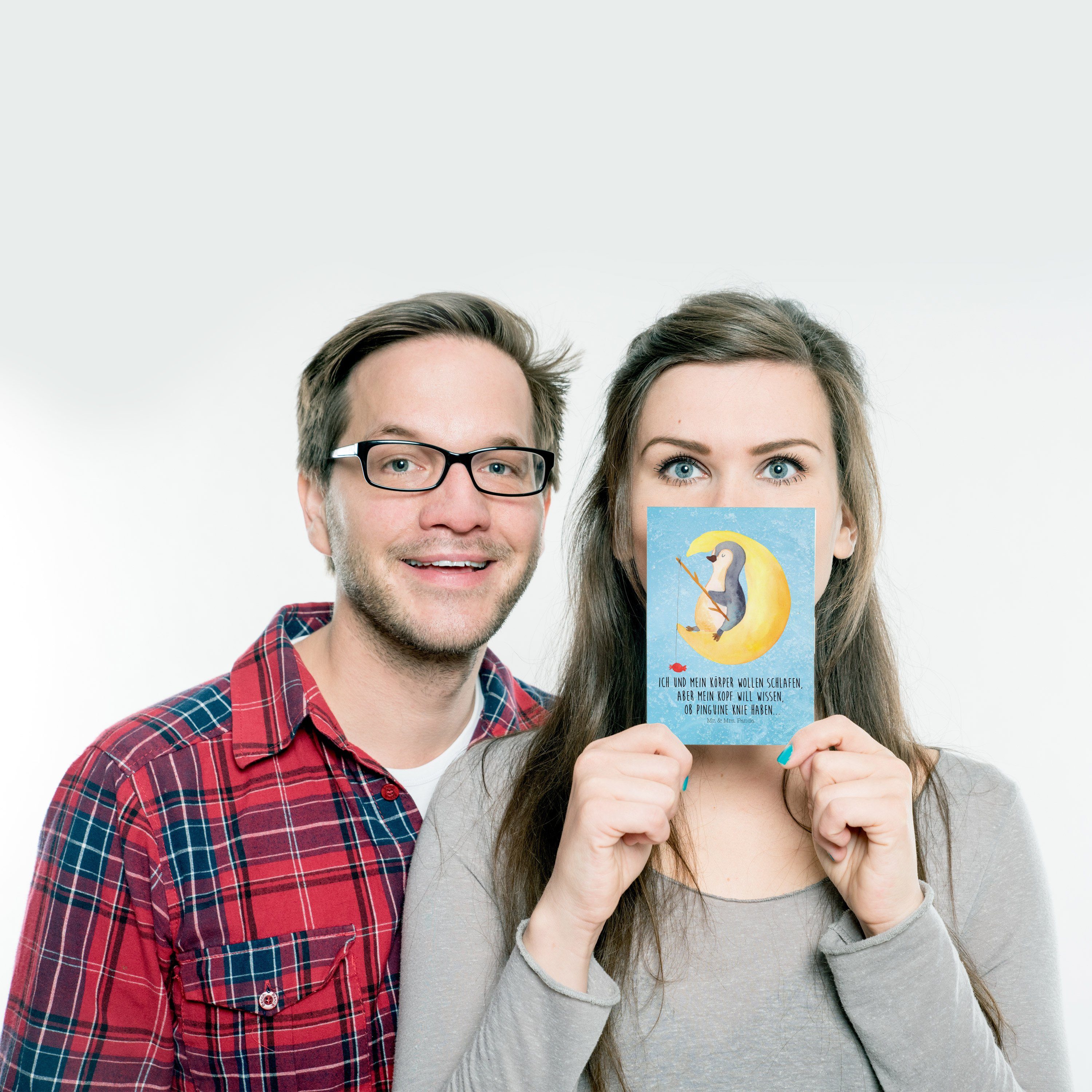 Mr. & Mrs. Karte, Geschenk, Pinguin Mond - Panda Postkarte - Eisblau Einladungska Geschenkkarte