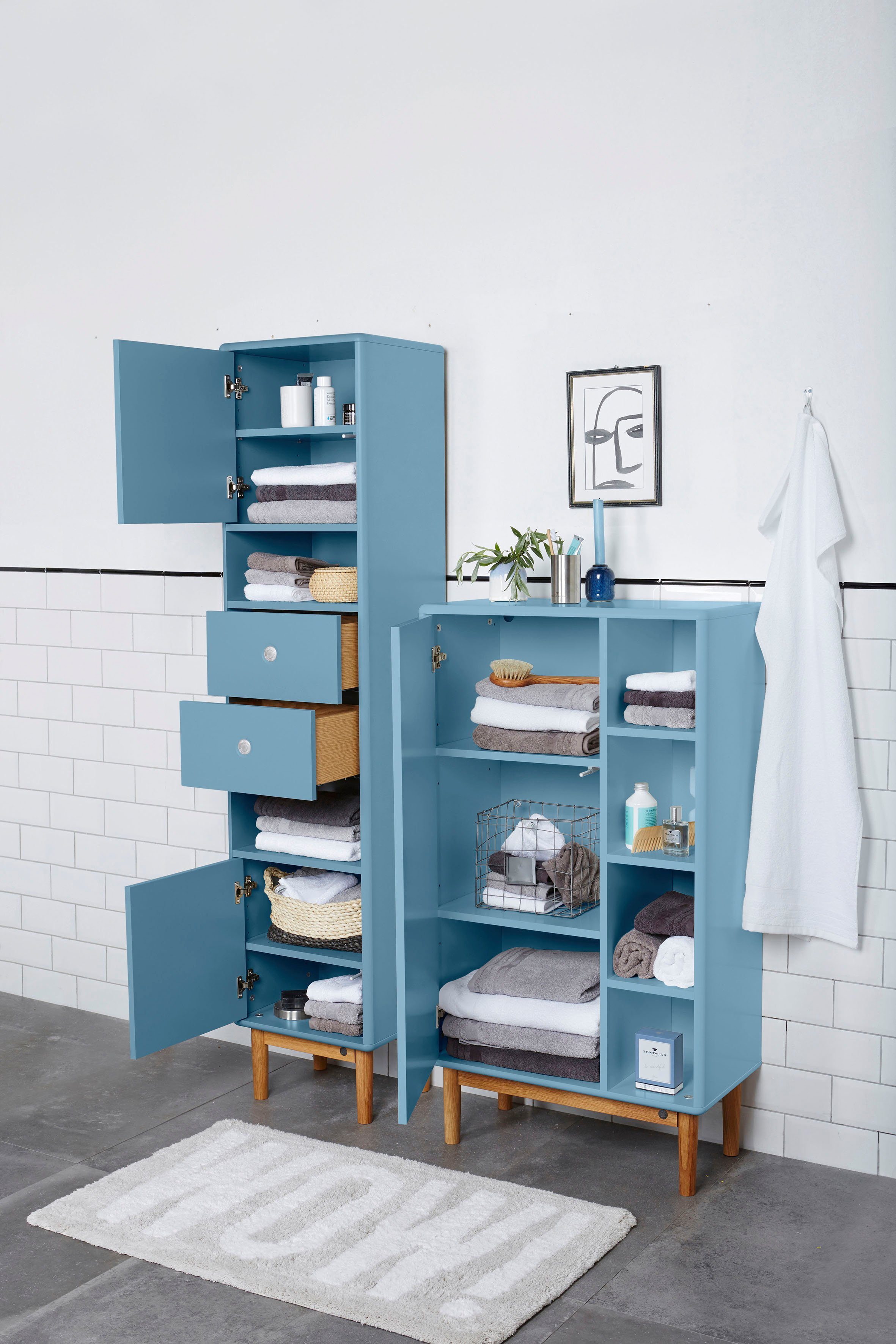 TOM TAILOR HOME mit 2 2 Hochschrank BATH COLOR Eiche, & cm dove Schubladen, Push-to-Open,Füße 40 mit Breite Türen