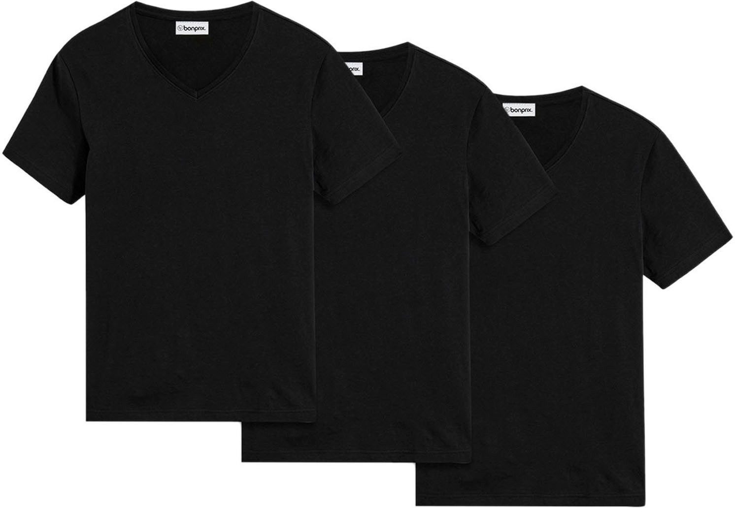 bonprix T-Shirt (Packung, 3-tlg) Regular Fit, V-Ausschnitt, aus Baumwolle