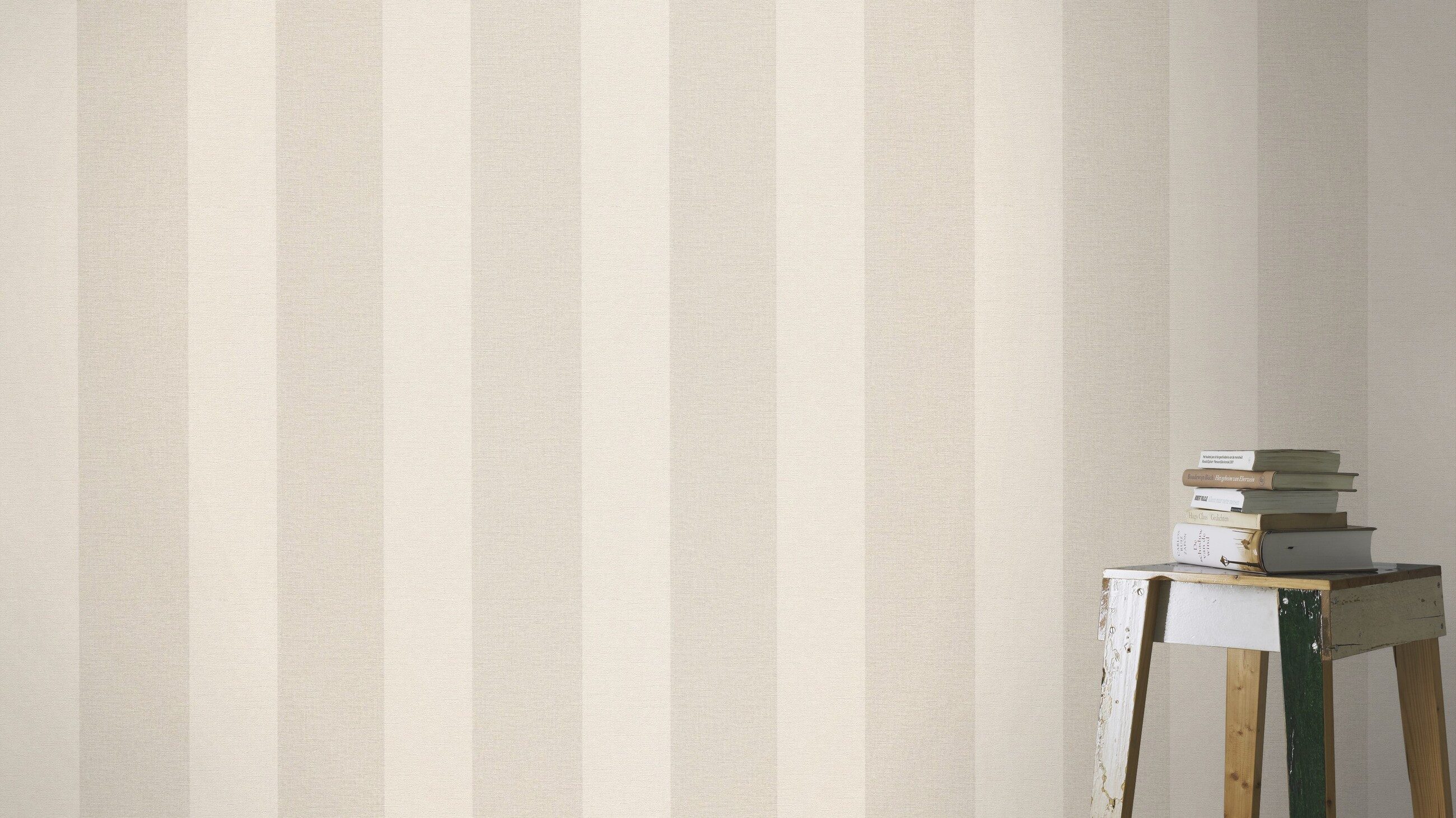 Rasch Vliestapete Streifenmuster - Vinyltapete Beige Creme, Textiloptik, (1 Rolle, 1 St., 10,05 m x 0,53 m), gute Lichtbeständigkeit, feucht abwischbar, restlos – Bild 5 von 5