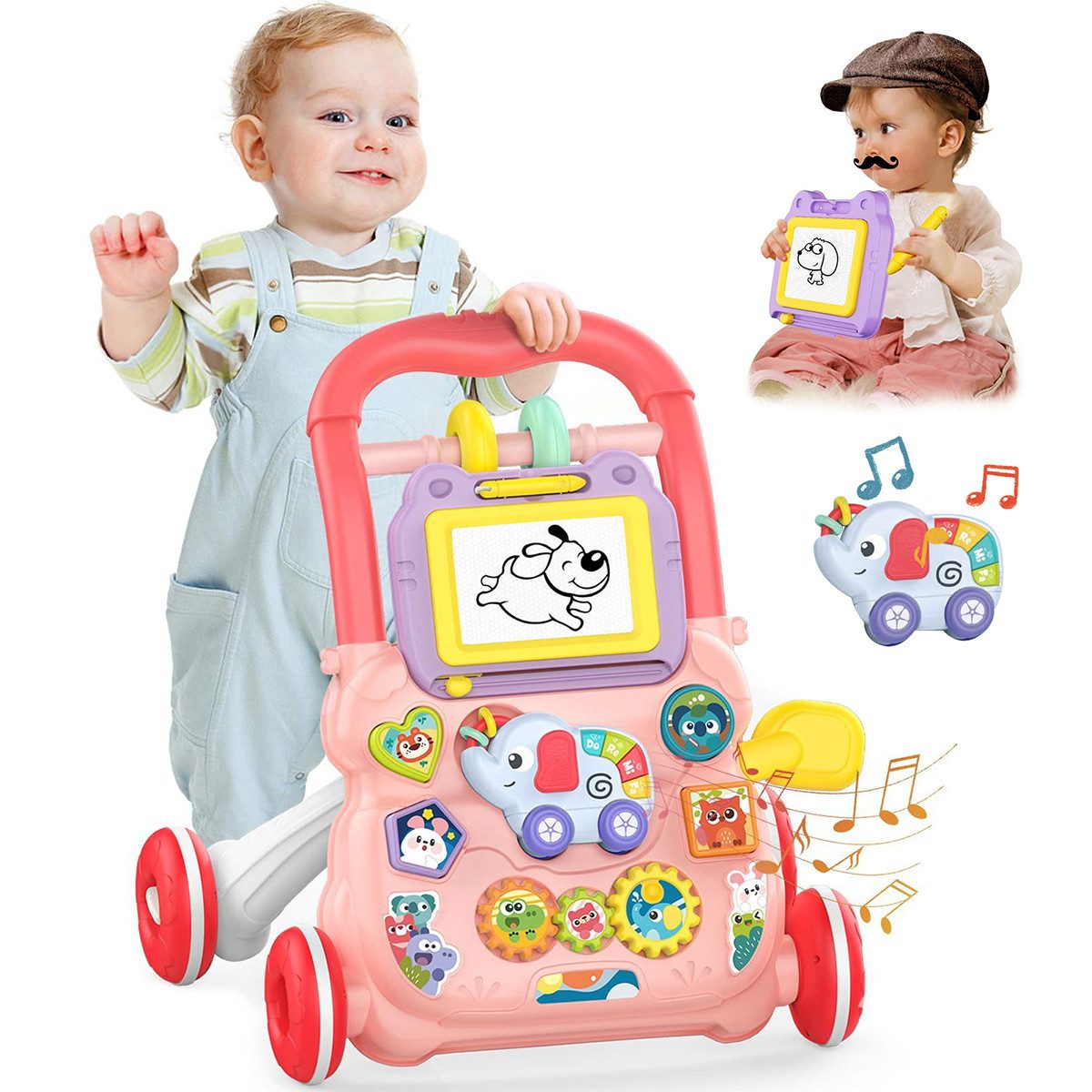 Lauflernwagen Lauflernwagen 5 in 1 Babywalker Lernspielzeug mit Reißbrett rosa