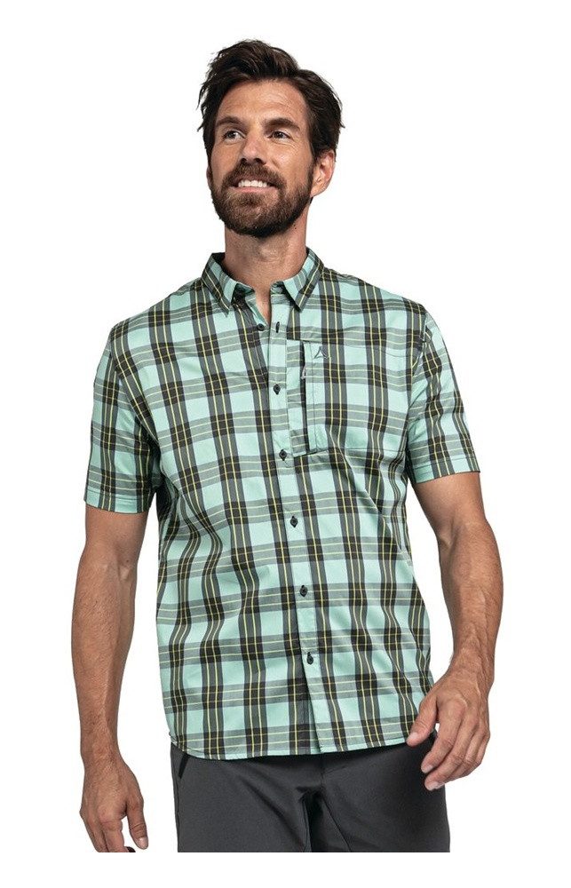 Schöffel Outdoorhemd Wanderhemd Burgspitz (atmungsaktiv, Brusttasche) kurzarm grün Herren