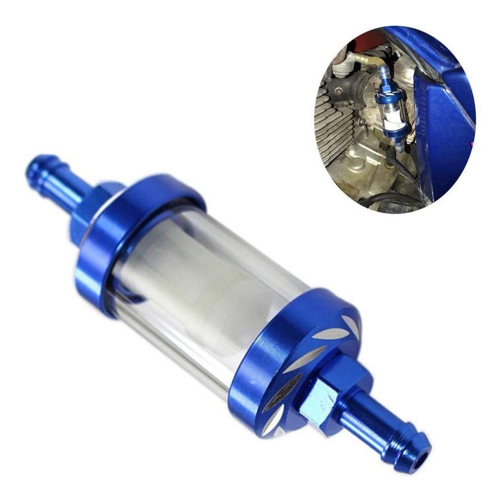 TUABUR Kraftstoff-Filterkopf 8mm transparenter Glas Benzinfilter, transparenter Ölbecher, abnehmbar blau