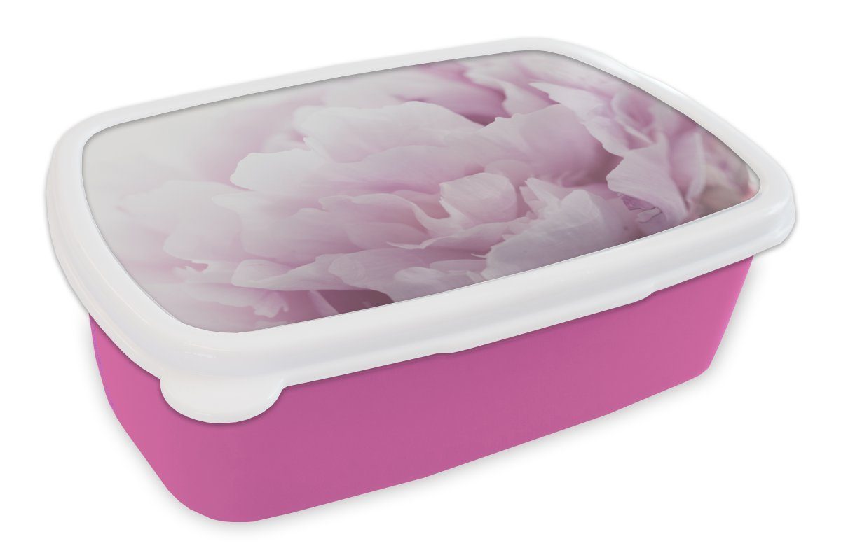 MuchoWow Lunchbox Nahaufnahme einer rosa Pfingstrose, Kunststoff, (2-tlg), Brotbox für Erwachsene, Brotdose Kinder, Snackbox, Mädchen, Kunststoff | Lunchboxen