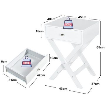 COSTWAY Nachttisch, mit Schubladen und X-förmiger Basis, 45 x 40 x 65cm