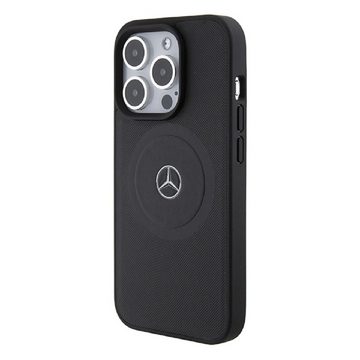 Mercedes Benz Handyhülle Case iPhone 15 Pro Max Echtleder geriffelt MagSafe schwarz, Kantenschutz