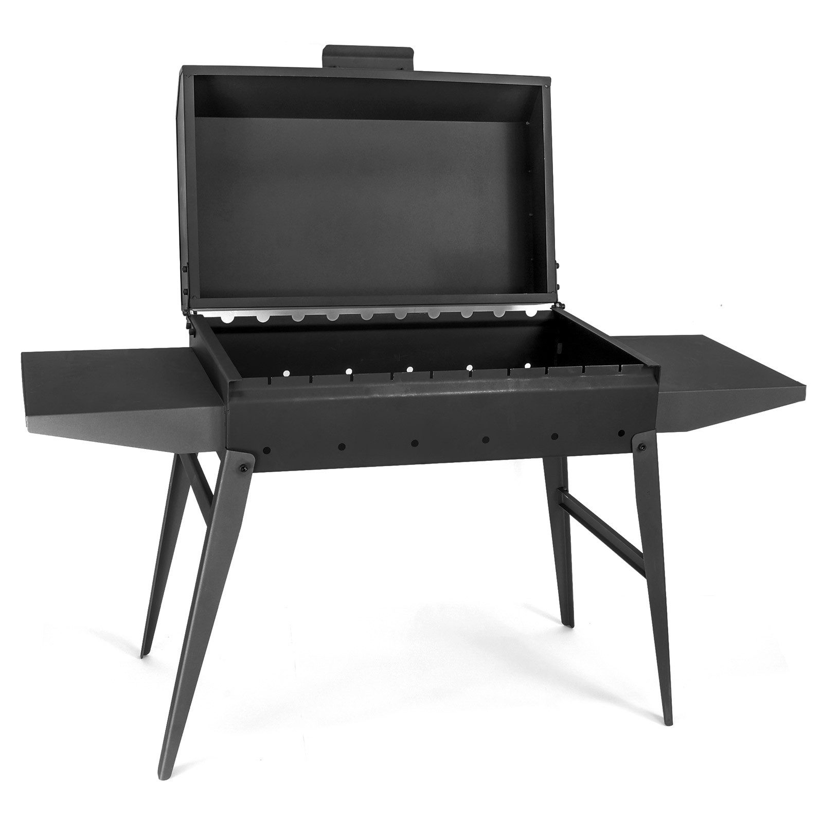 BIG-PAN Grillbesteck-Set Klappbarer Mangal 2 mm Stahl Deckel 2 Ablagen Holzkohlegrill BBQ Grill