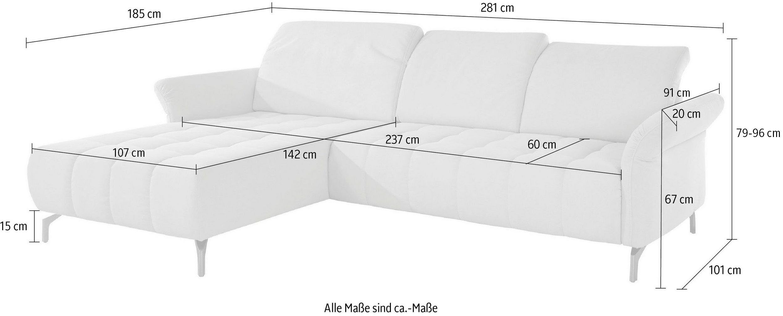 INOSIGN Ecksofa Federkern, Kopfteilverstellung und Fresh, Vorziehsitz wahlweise motorischer