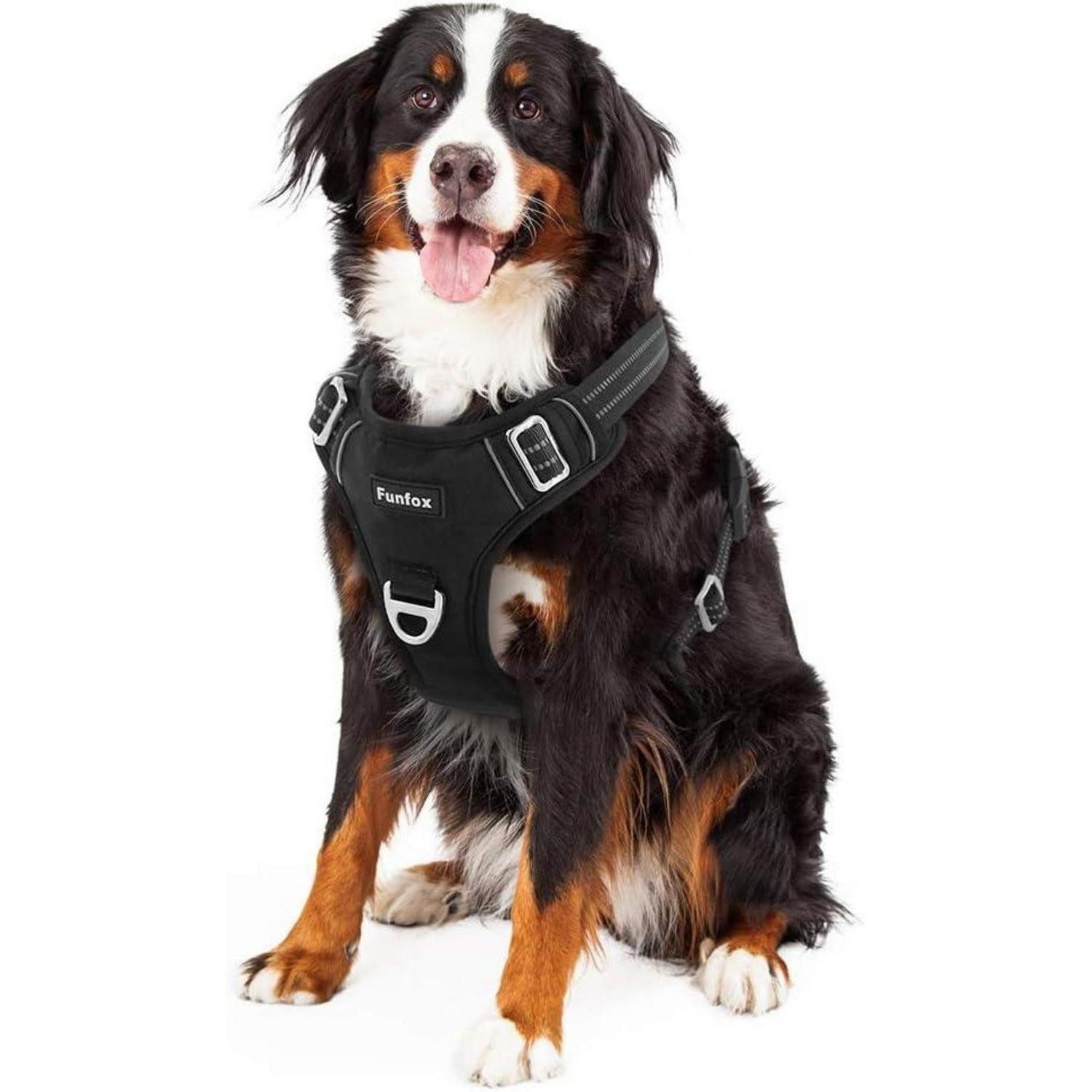 Funfox Hunde-Sicherheitsgeschirr Hundegeschirr für große Hunde No Pull Sicherheitsgeschirr XL Schwarz