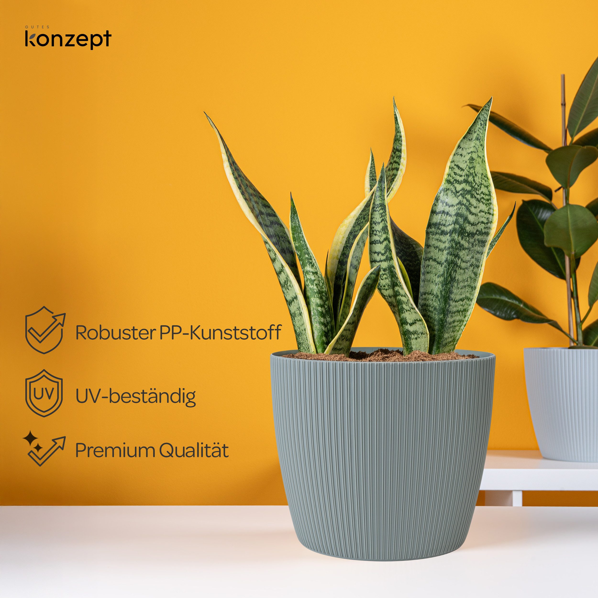 KONZEPT Blumentopf groß, gerillte Struktur 26/30cm, Übertöpfe für Zimmerpflanzen, aus Kunststoff ideal für Wohnzimmer, Küche und Balkon