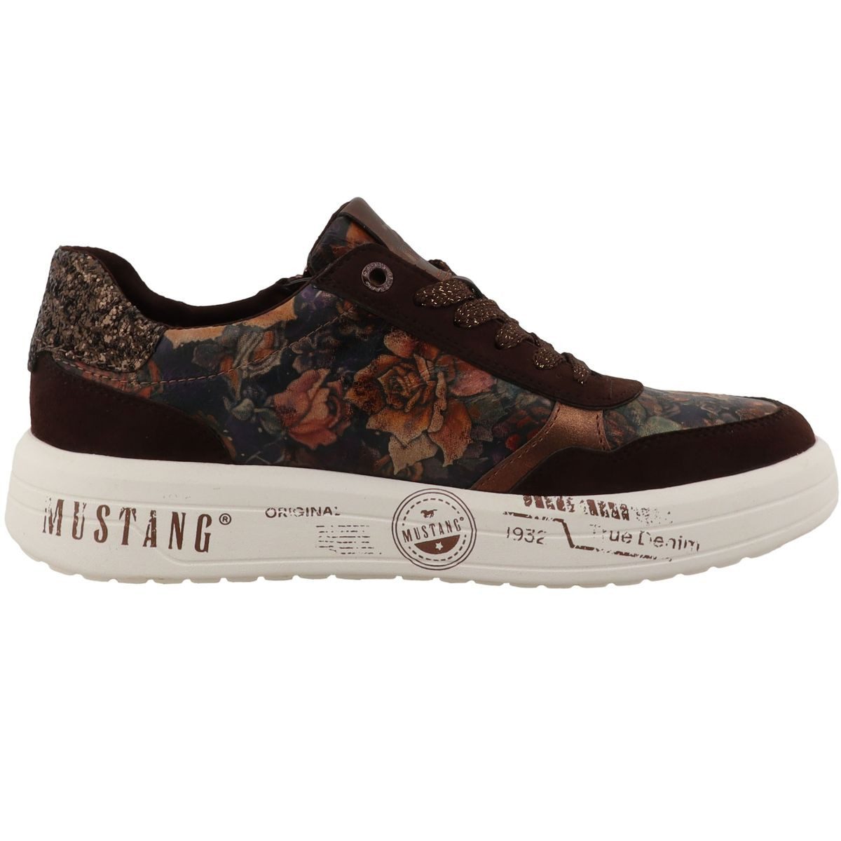 Mustang Shoes 26M0482009-bronze Schnürschuh Damen Halbschuh mit floralem Design