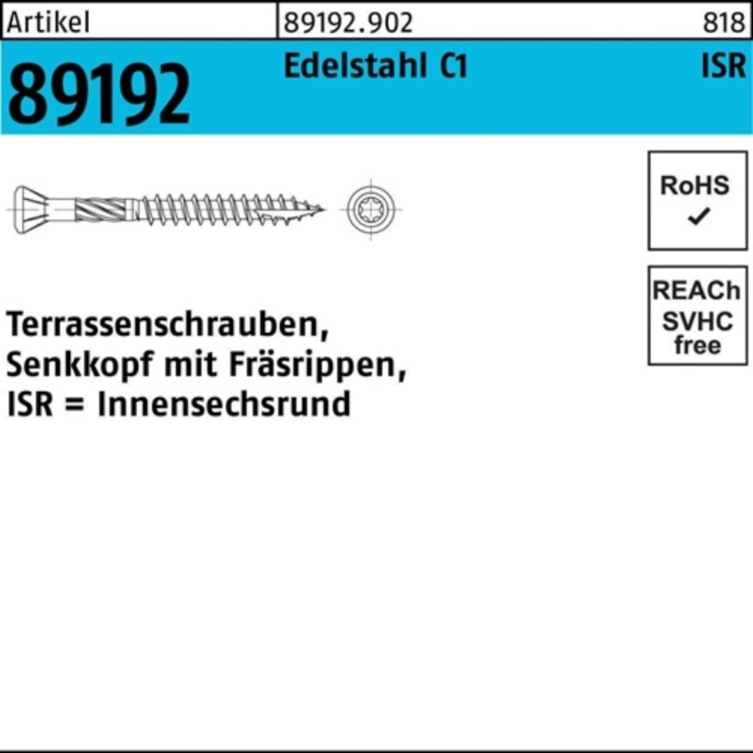 TG SEKO Schraube 89192 200 200er R C1 Pack Terrassenschraube S 5x 50/30-T25 ISR Reyher