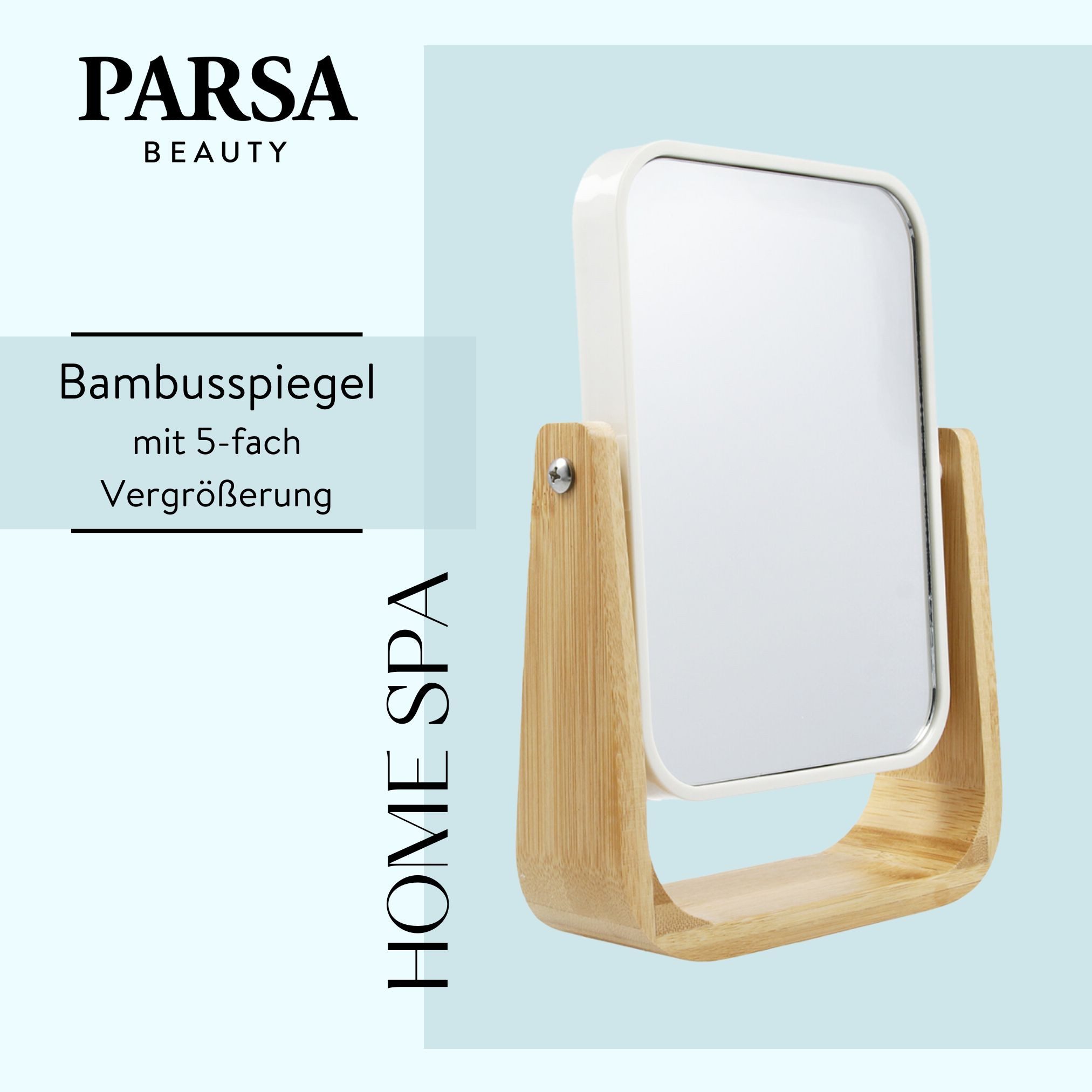 PARSA Beauty Standspiegel Essential Kosmetikspiegel mit Bambusfuß & 5-fach Vergrößerung