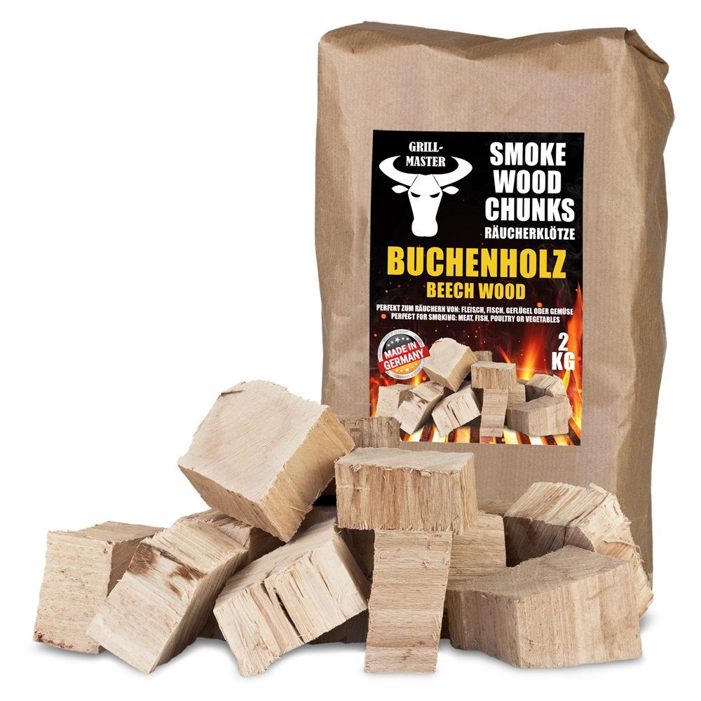 Grillmaster Räucherspäne Räucherklötze 2kg Buche Chunks Räuchern Smoken BBQ Grill Feuer, 2 kg