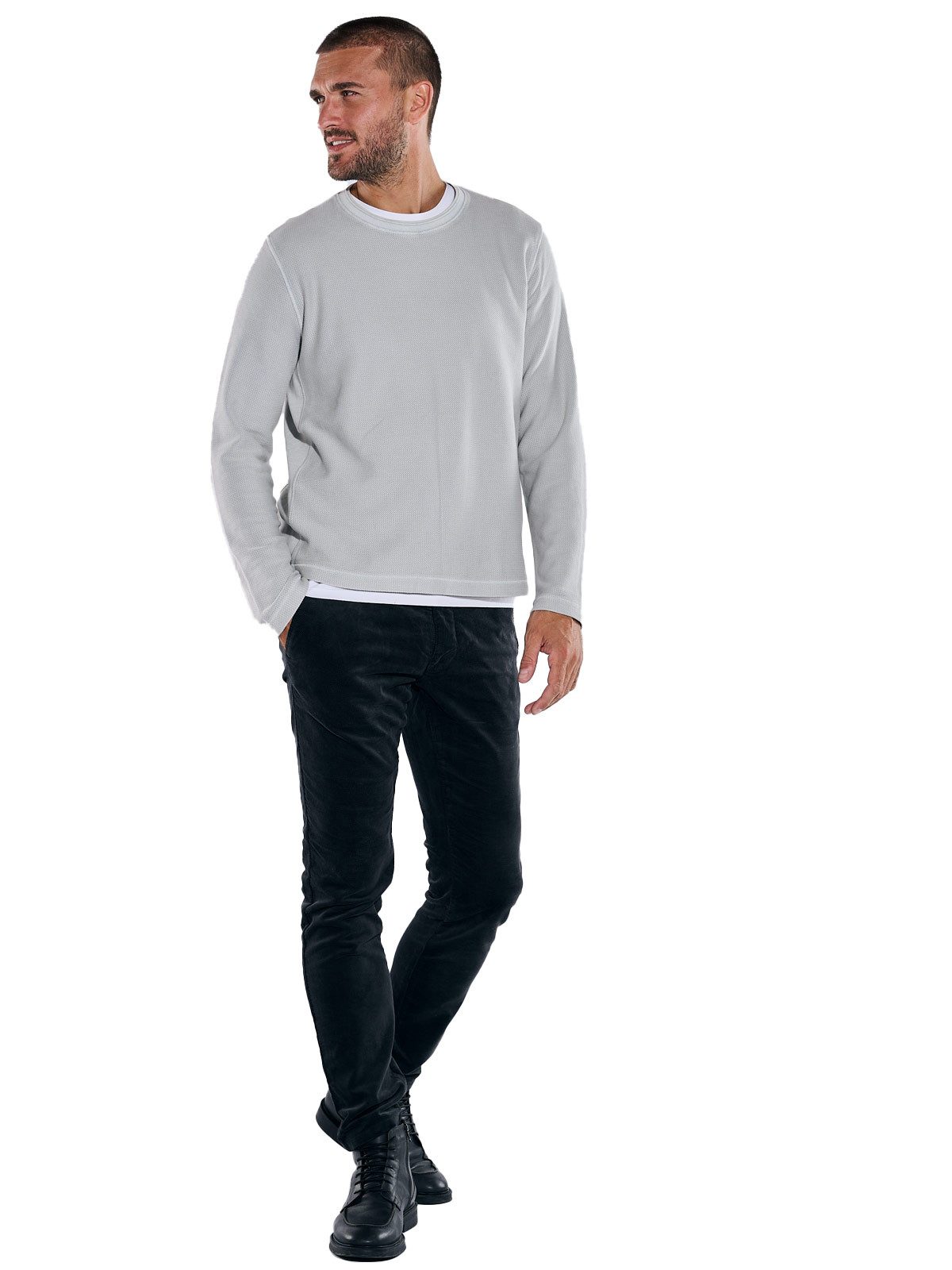 emilio adani Langarmshirt Herren Pullover strukturiert, Hellgrau