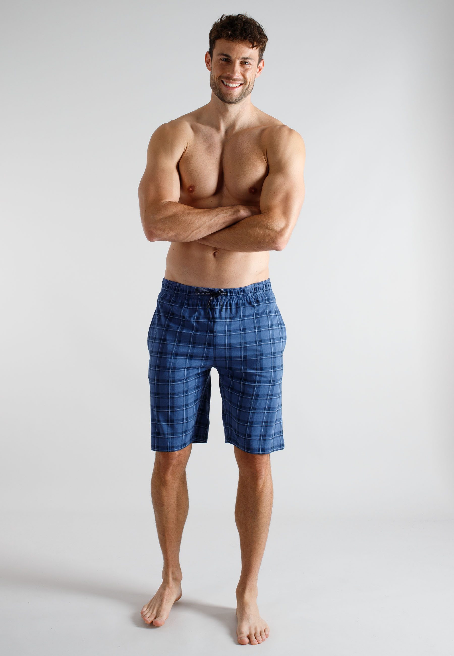 TOM TAILOR Schlafhose TOM TAILOR Herren Bermuda blau kariert (1-tlg)