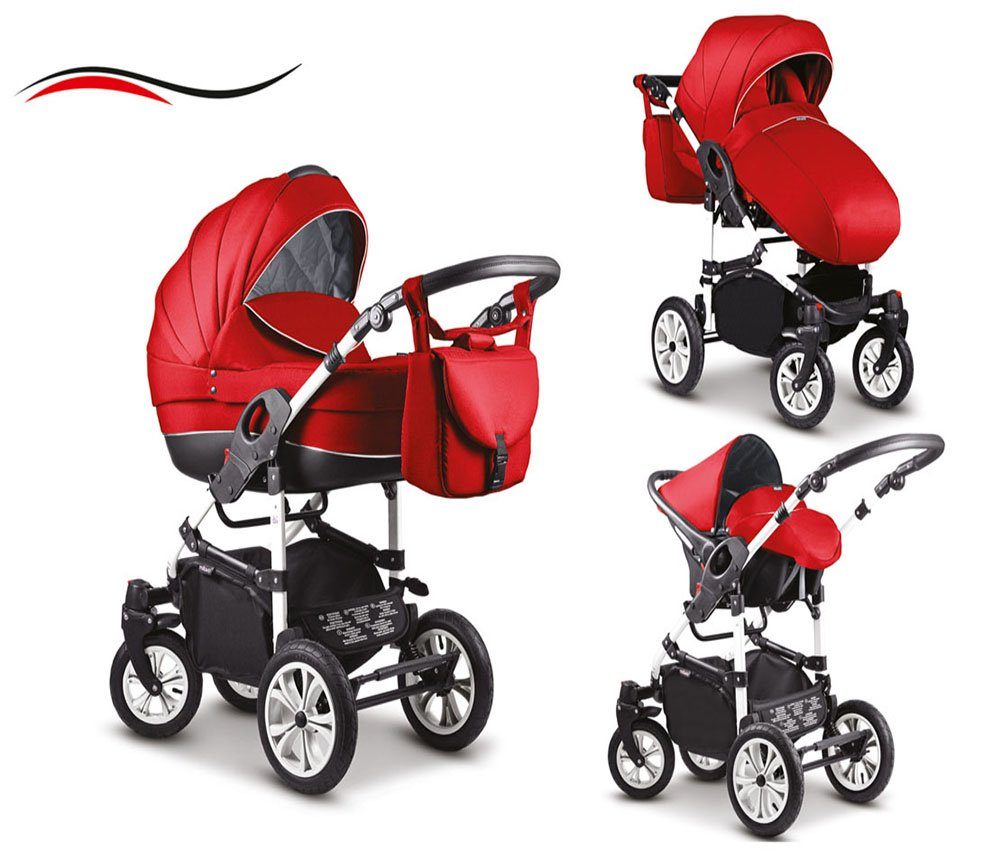 babies-on-wheels Kombi-Kinderwagen 3 in 1 Kinderwagen-Set Cosmo - 16 Teile - in 41 Farben Rot-Schwarz
