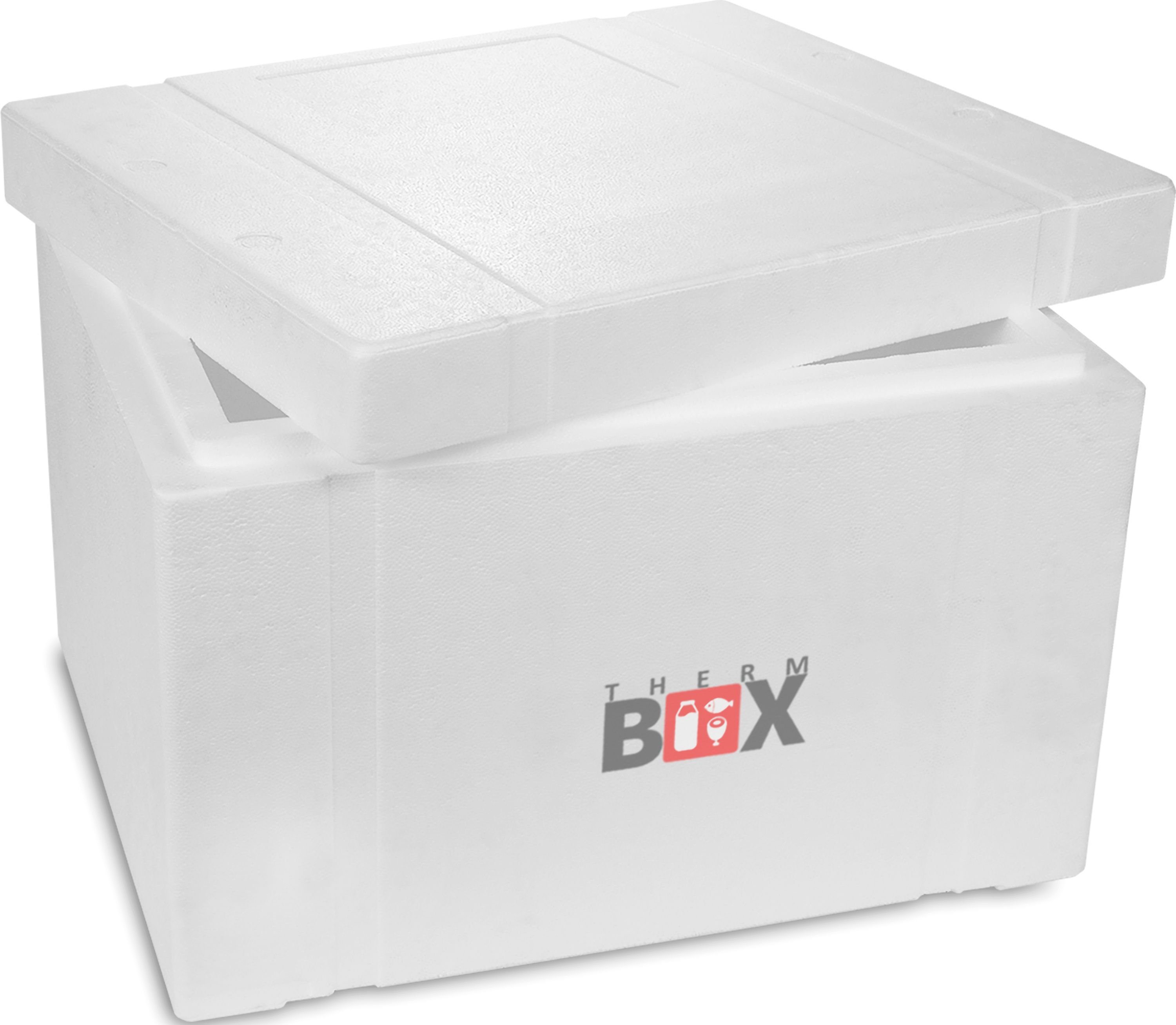 THERM-BOX Thermobehälter Styroporbox 53W Wand: 5cm 53,2L Innenmaß:47x38x29cm, Styropor-Verdichtet, (1, 0-tlg., Box mit Deckel im Karton), Isolierbox Thermobox Kühlbox Warmhaltebox Wiederverwendbar
