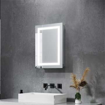 SONNI Spiegelschrank mit Beleuchtung 50 x 70 cm Schiebetür LED Licht Badezimmer Bad Hängeschrank mit Steckdose und Kippschalter Schutzklasse IP44