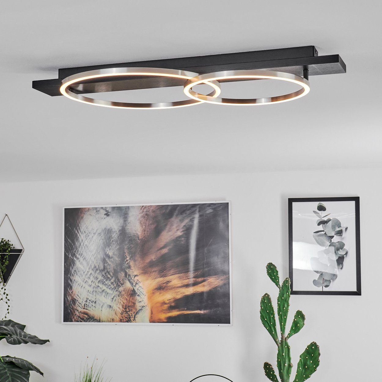 LED Leuchte Kelvin, »Palermo« Deckenlampe, hofstein aus mit Lumen, Deckenleuchte eckige 12 Weiß 3400 Echtholz, Balken Metall/Holz/Kunststoff, Schwarz/Nickel-matt, 3000 Watt,