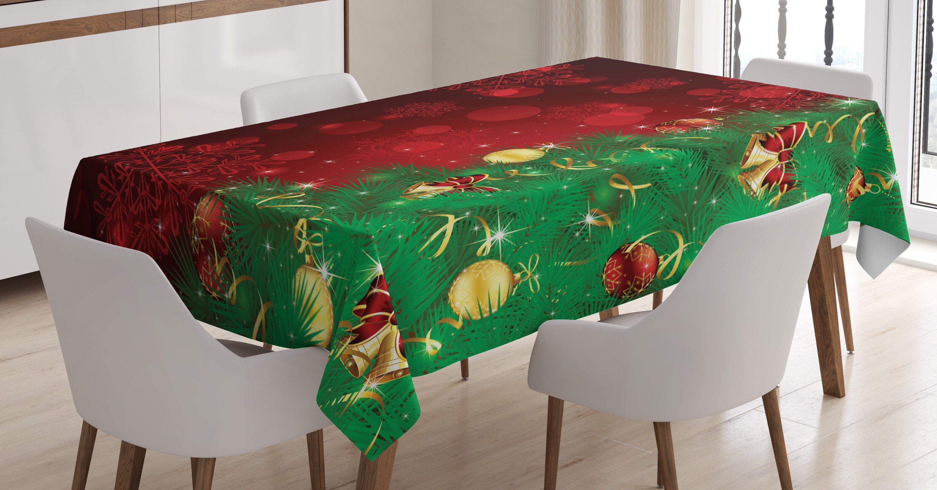 Abakuhaus Tischdecke Farbfest Waschbar Für den Außen Bereich geeignet Klare Farben, Weihnachten Jingle Bells Bäume