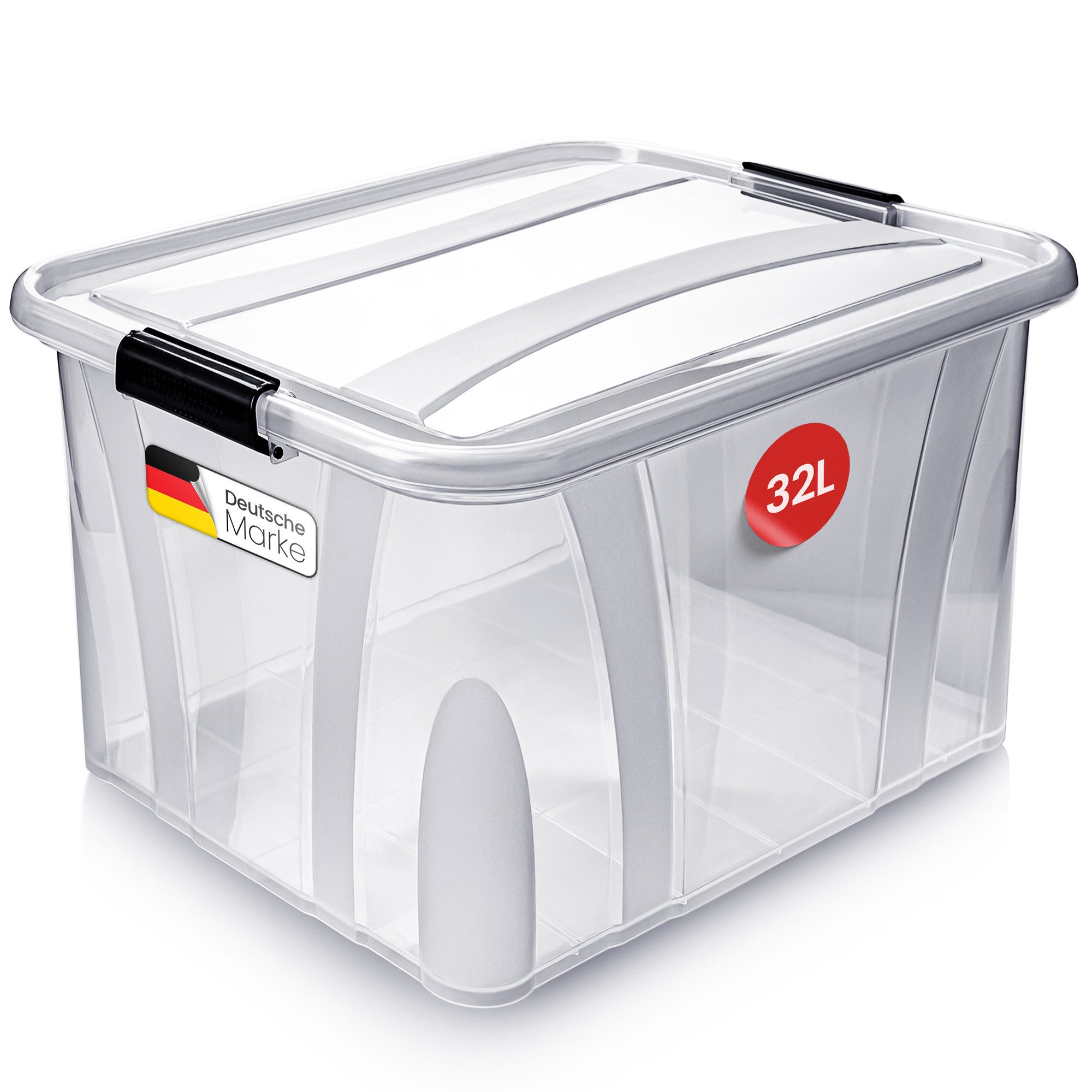KONZEPT Aufbewahrungsbox mit Deckel, Stapelbox, BPA-frei, robuster Verschlussclips (Plastikbox Aufbewahrung Regalbox Spielzeugbox), 6 Größen wählbar 7 L- 14 L - 21 L - 32 L - 55 L - 80 L
