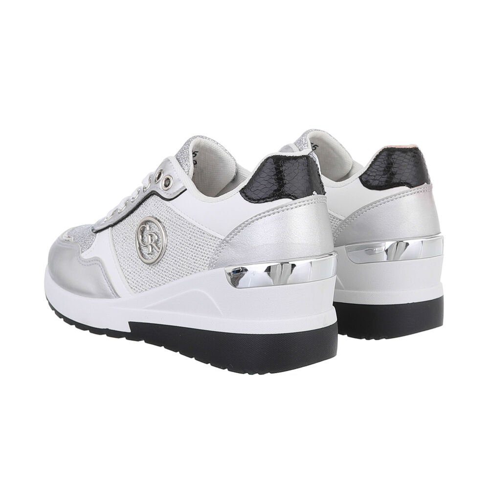 Sneaker Keilabsatz/Wedge in Damen Low Sneakers Ital-Design Low-Top Silber Freizeit