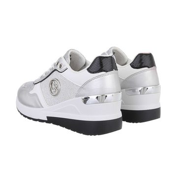 Ital-Design Damen Low-Top Freizeit Sneaker Keilabsatz/Wedge Sneakers Low in Silber