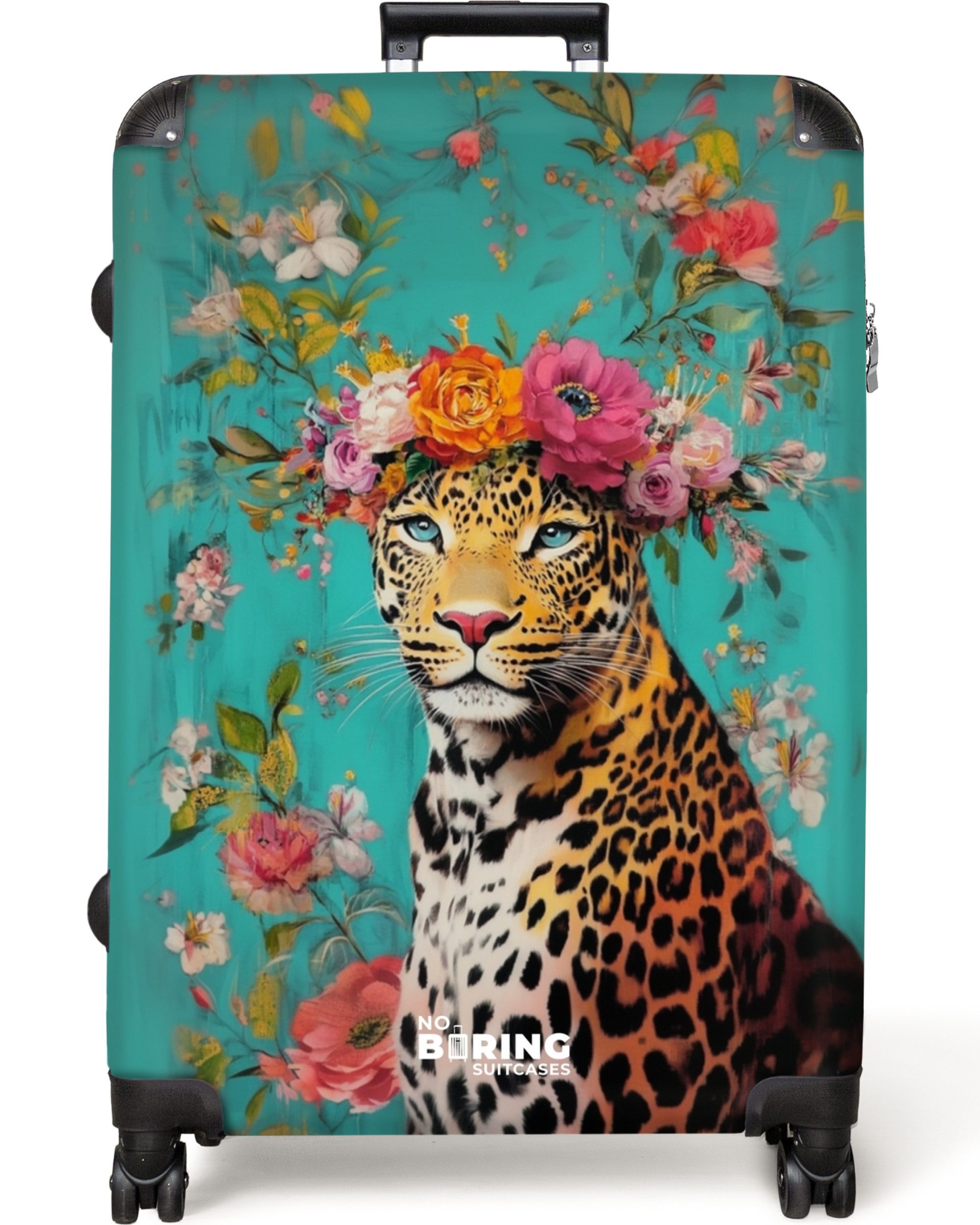 NoBoringSuitcases.com© Hartschalen-Trolley Leopard mit Blumenkrone auf günstig online kaufen
