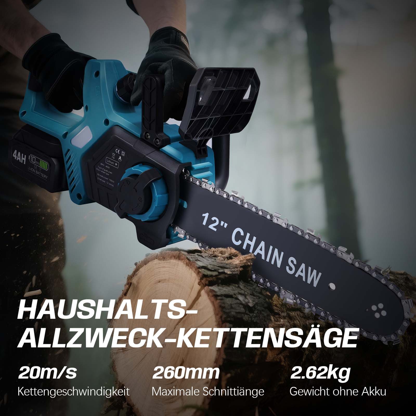 XERSEK Akku-Kettensäge 12-Zoll Elektro Kettensäge mit 8000mAh Akku 1000W As günstig online kaufen