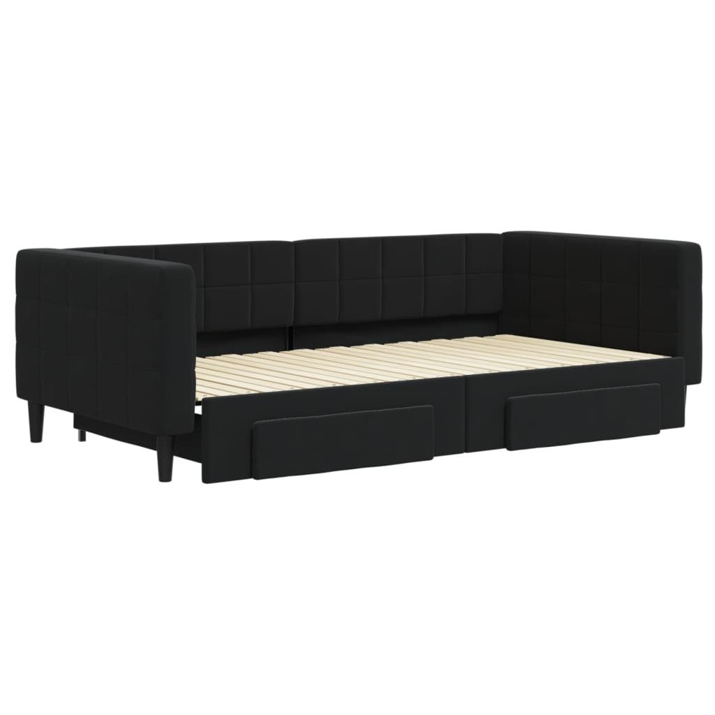 vidaXL Ausziehbett, Tagesbett Ausziehbar mit Schubladen Schwarz 100x200 cm Samt