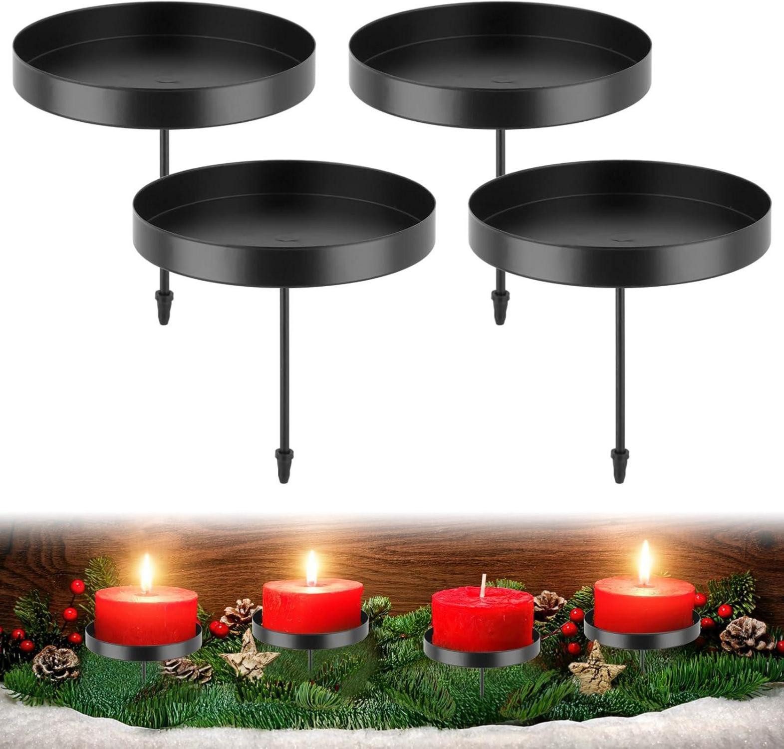 Dekohänger 6er Set Kerzenhalter Stabkerzen Schwarz Metall Adventskranz