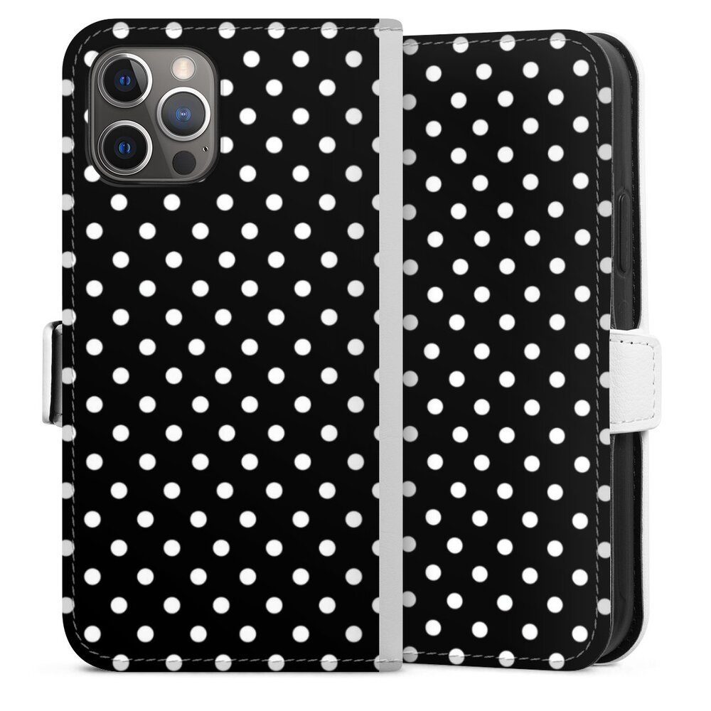 DeinDesign Handyhülle Punkte Retro Polka Dots Polka Dots - schwarz und weiß, Apple iPhone 12 Pro Hülle Handy Flip Case Wallet Cover