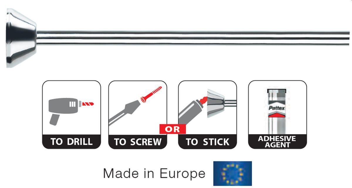 spirella Winkelstange SLIM, Deckenstütze kürzbar, 2 Montagemöglichkeiten:, verschraubt, oder, geklebt, Eck-Duschvorhangstange aus hochwertigem Edelstahl, zum Schrauben oder Kleben, im Set mit Deckenstütze und 12 Ringen, chromglänzend, 170 x 75 cm