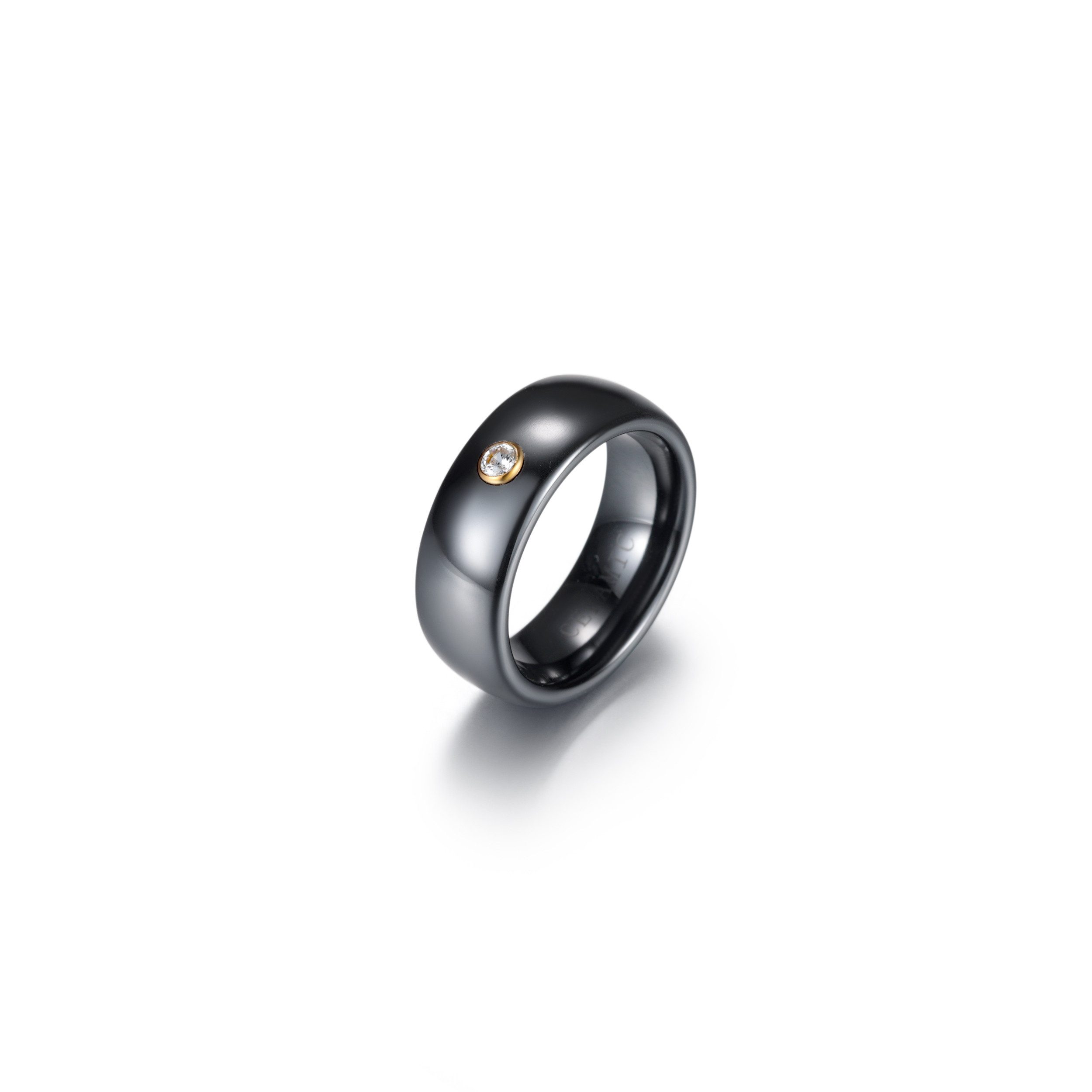 Kingka Fingerring Keramik Ring Partnerring Verlobungsring 585 Goldfassung und Zirkonia, Partnerschmuck, glänzende Geschenkidee zum Geburtstag, Verlobung usw.