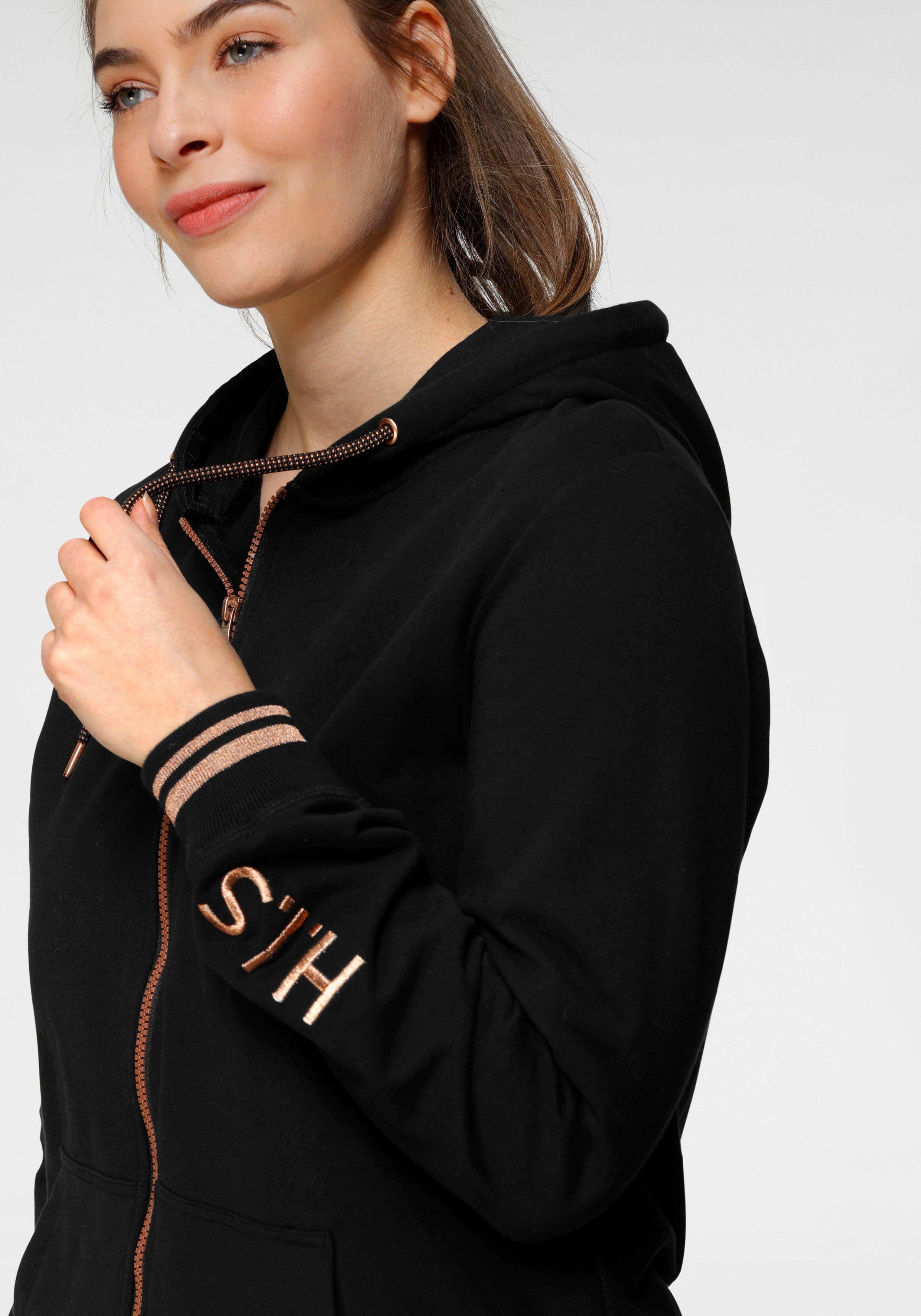 H.I.S Kapuzensweatjacke mit metallisch glänzenden Details, Große Größe günstig online kaufen
