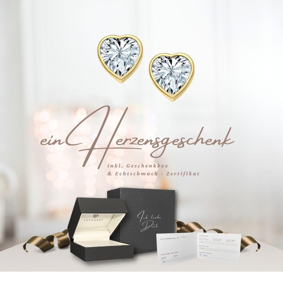 LOVENEST Ohrstecker-Set Herz Ohrringe Silber 925 Damen Ohrstecker kleine Herzohrringe – Bild 2 von 5
