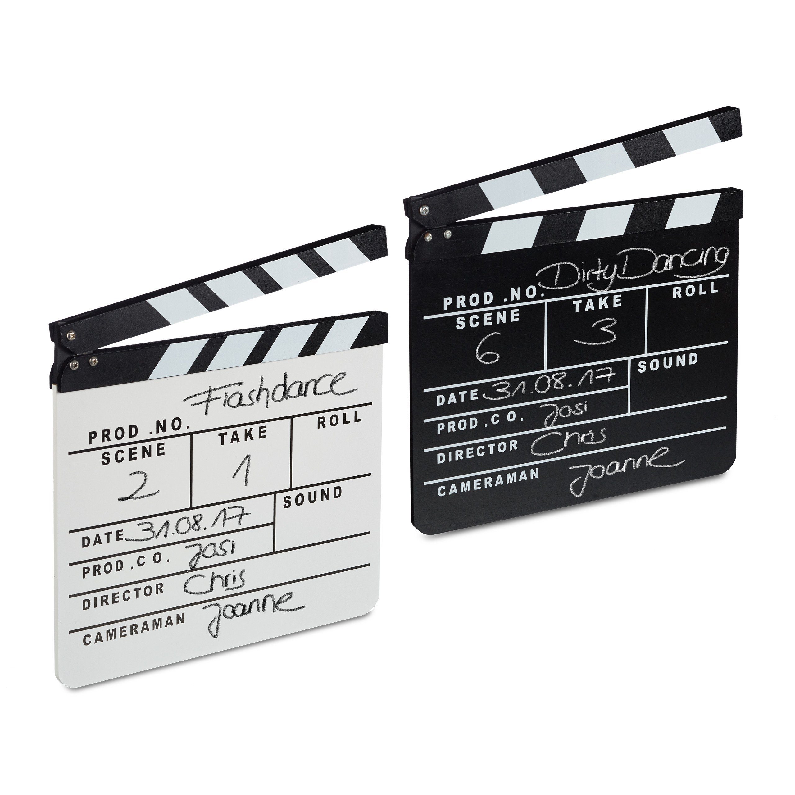 relaxdays Filmklappe 2 x Filmklappe Schwarz/Weiß