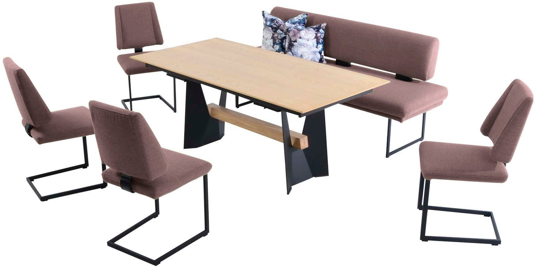 K+W Komfort & Wohnen Essgruppe Longbeach, (6-tlg), Essgruppe in Spitzkissenoptik mit 4 Freischwingern, Gestell in Metall