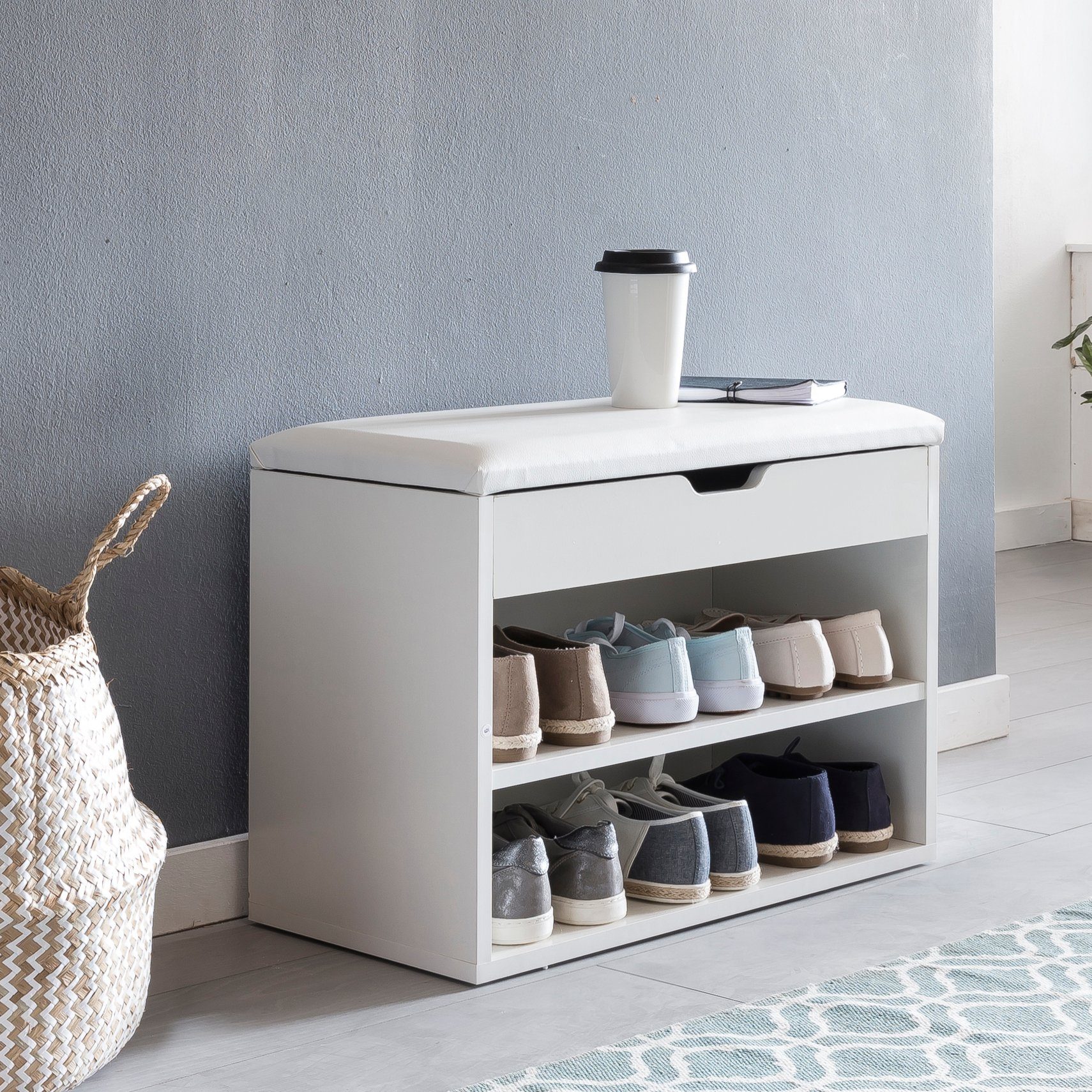 Wohnling Schuhbank WL5.261 (mit Sitzfläche Weiß, Schuhregal Holz 60x40x30 c günstig online kaufen