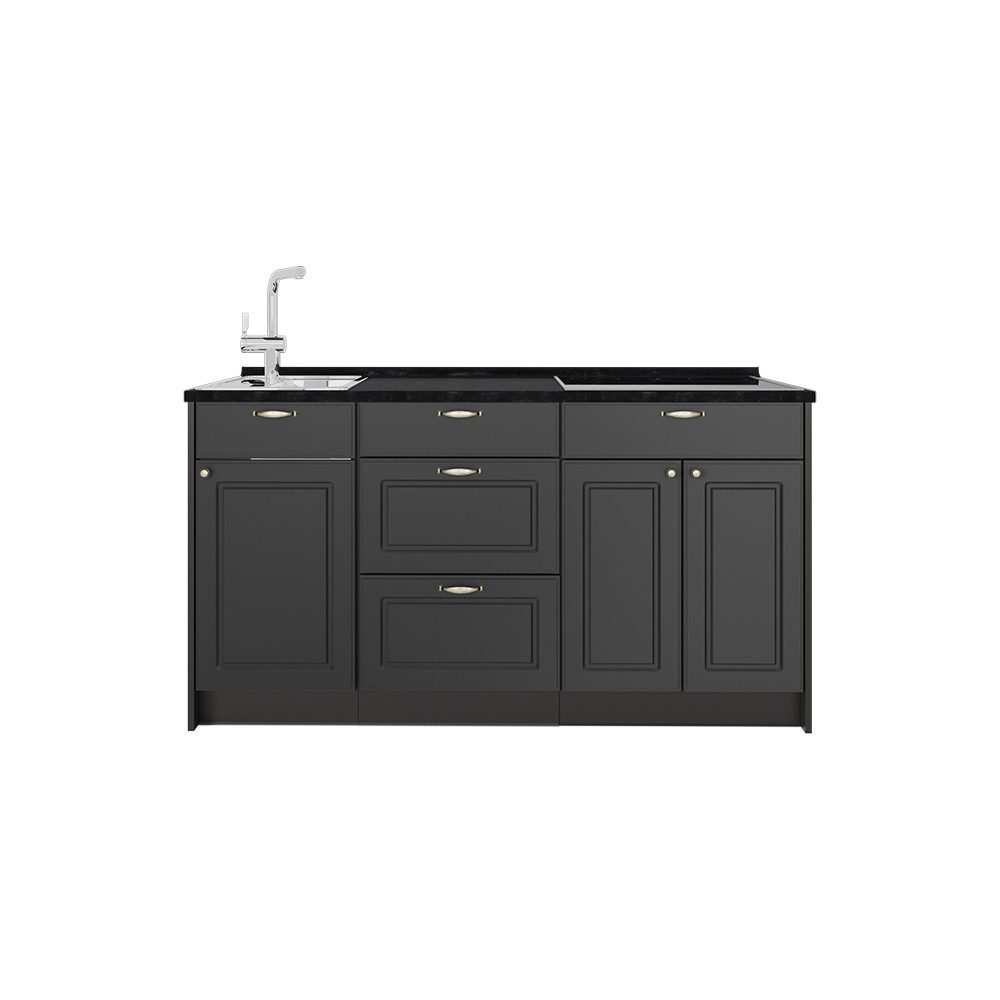 Vicco Küchenzeile Fame-Line, Anthrazit-Gold Landhaus, 150 cm ohne Arbeitsplatte