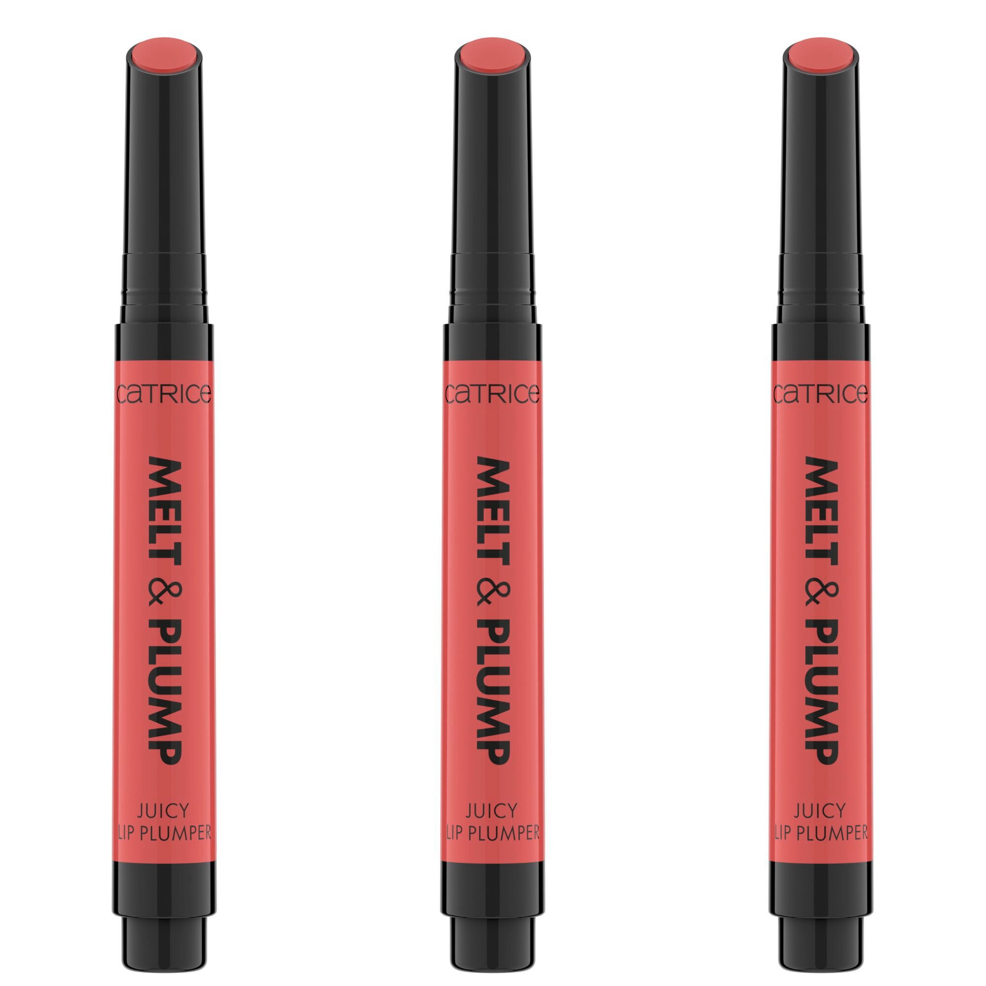 Catrice Lippenbalsam Melt & Plump Juicy Lip Plumper, 3-tlg., Sorgt für Glanz und Volumen, weiche Textur, kühlend durch Menthol.