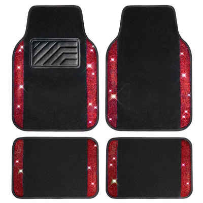 Novzep PVC-Automatten Fußmatten für Autos, mit glänzenden Strasssteinen, rutschfestes PVC-, Auto-Fußmatten-Set, universelle Passform für SUV-Limousinen