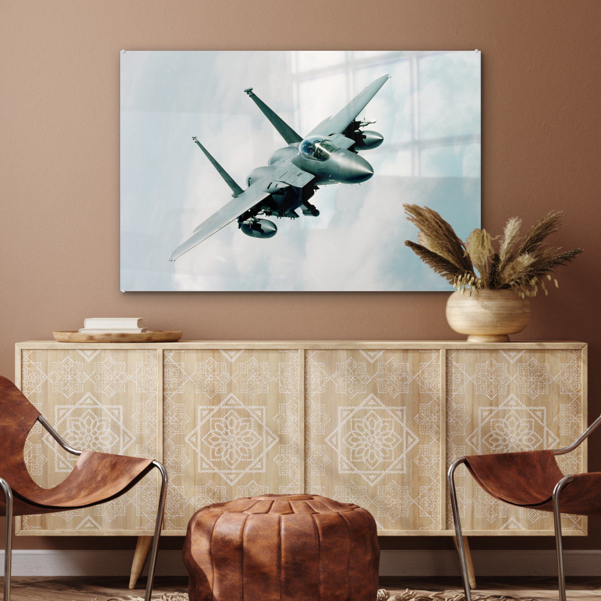 in Wohnzimmer & Acrylglasbilder Ein der (1 Acrylglasbild Kampfflugzeug Air St), weißes Force Royal MuchoWow Schlafzimmer England,