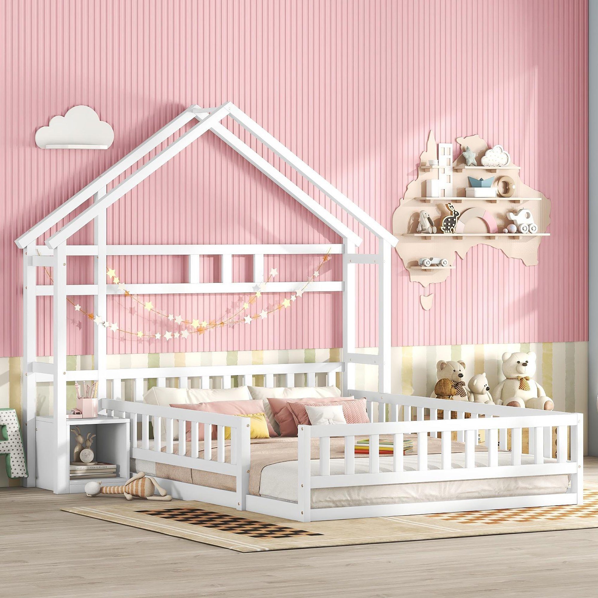 OKWISH Kinderbett Holzbett Funktionsbett Hausbetten (Flachbetten140 günstig online kaufen