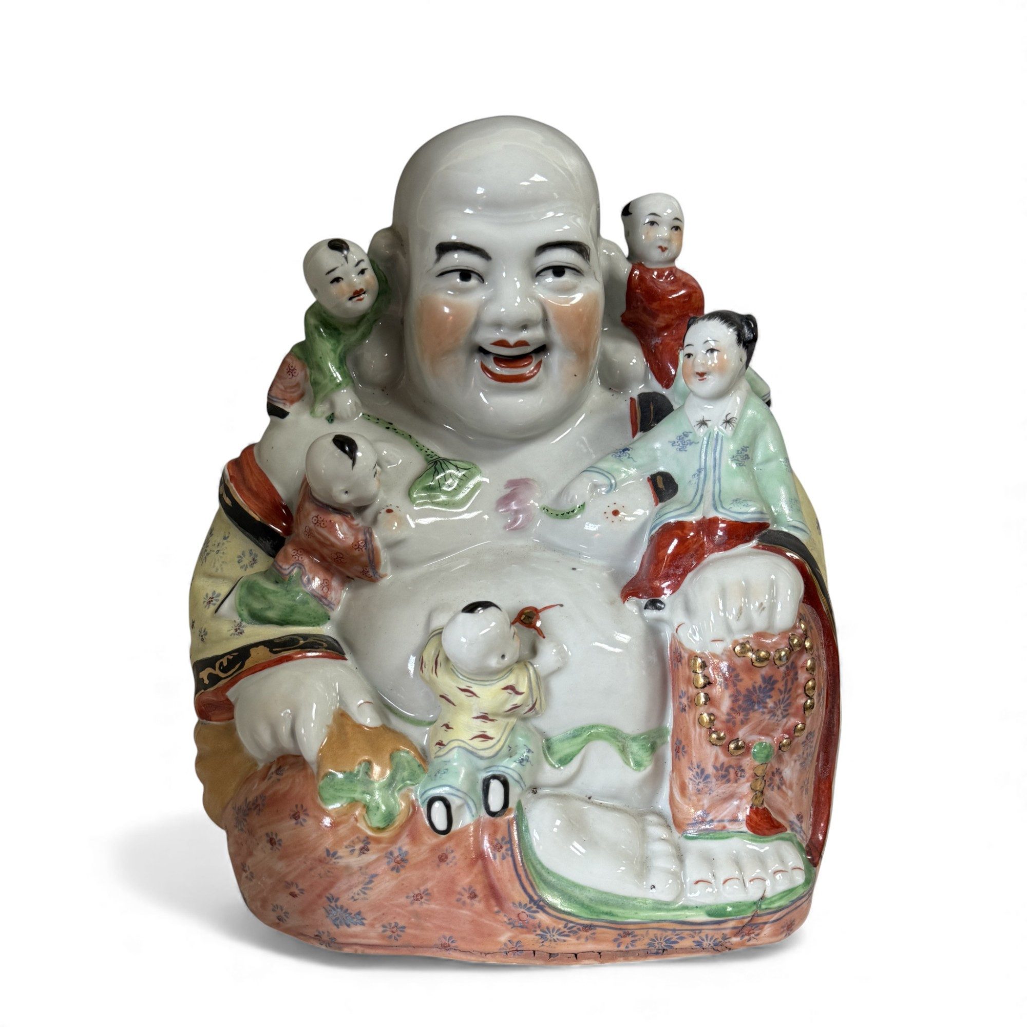 Asien LifeStyle Buddhafigur Porzellan Hotei Budai mit vielen Kindern – China – Glücksbuddha Figur