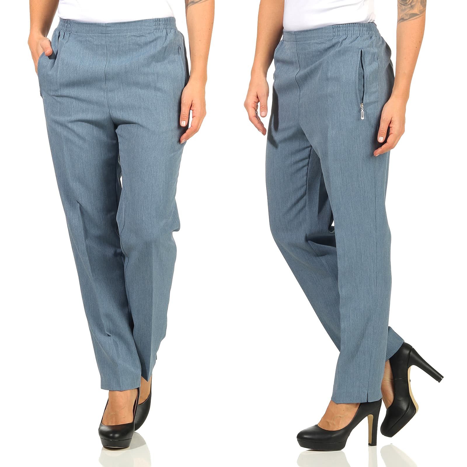 Aurela Damenmode Schlupfhose Stoffhose Damen Anzug- oder Business Hose Kurzgröße Teil-Gummizug, Bügelfalte, Reißverschlusstaschen