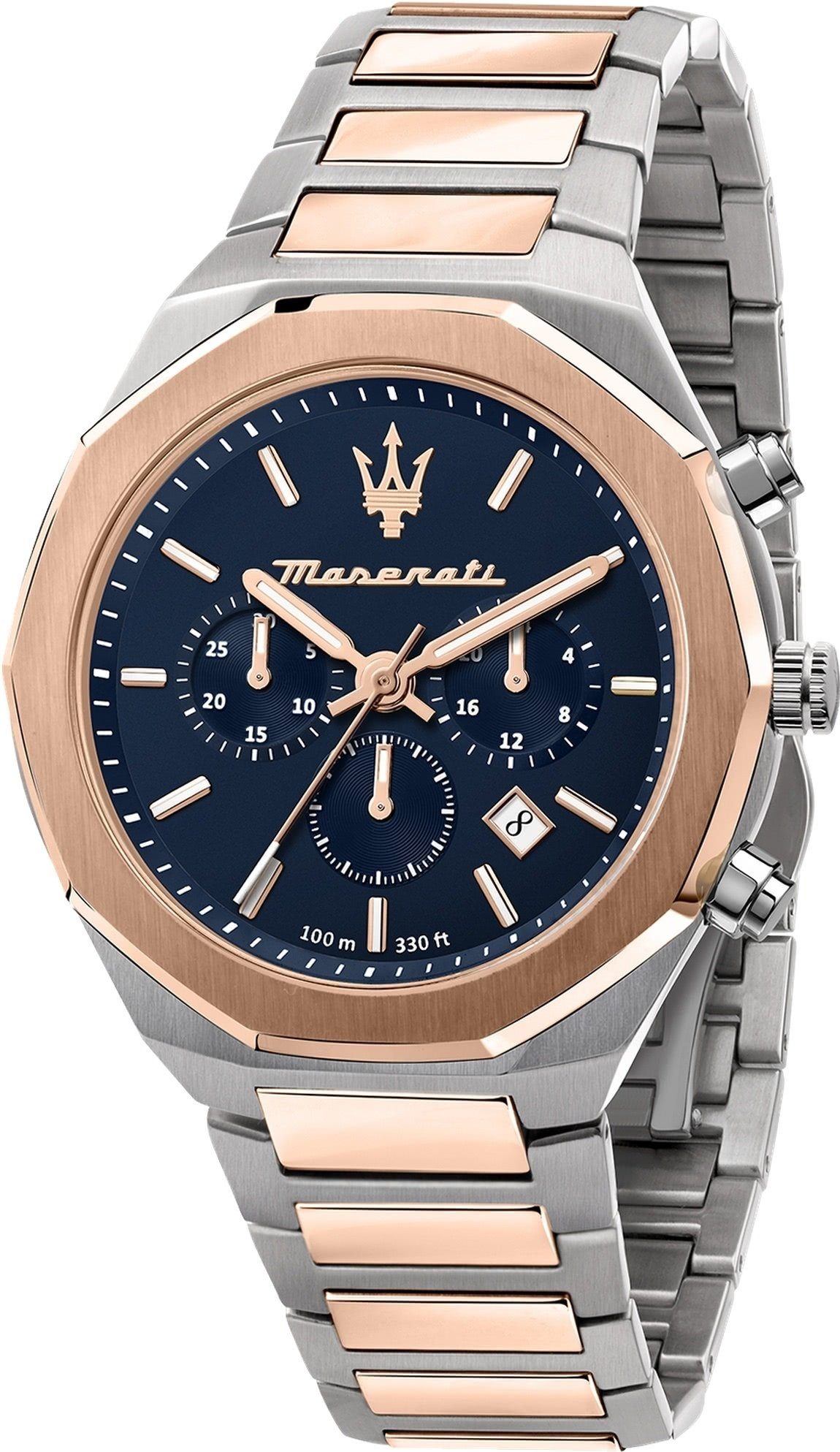 Chronograph STILE, 45mm) Damenuhr Italy Maserati Herren, bicolor, MASERATI Made-In Chronograph groß Damenuhr roségold Edelstahlarmband, (ca. rund,